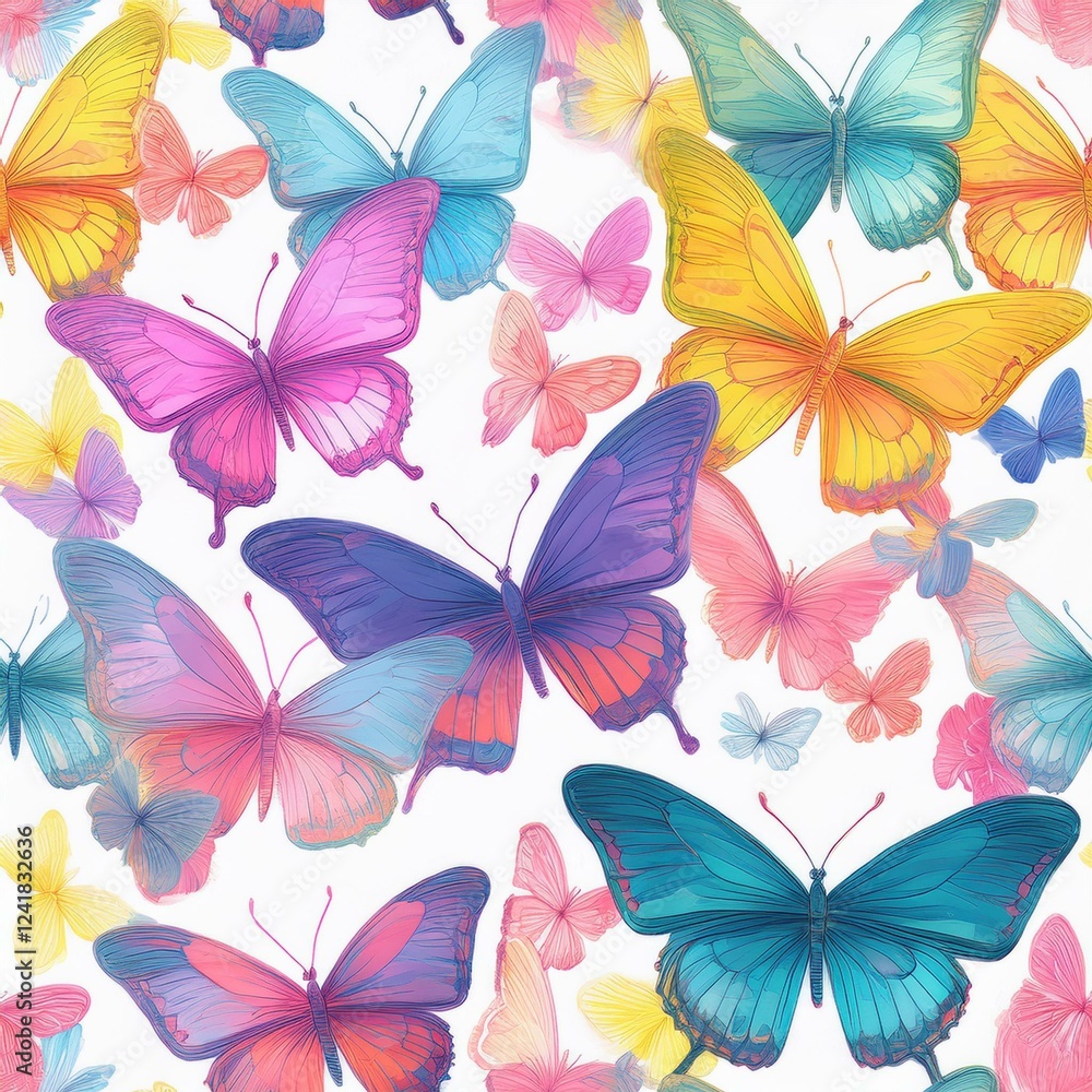 Cute butterflies hand drawn seamless pattern. Delicate colorful butterflies on white background. Beautiful pastel creatures wallpaper design. Cute butterflies hand drawn seamless pattern. Delicate colorful butterflies on white background. Beautiful pastel creatures wallpaper design.