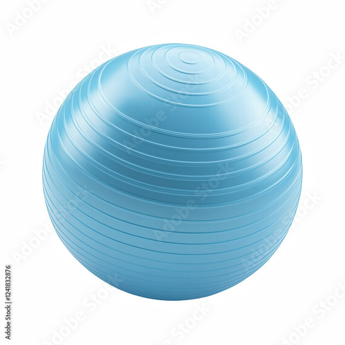 Realistic light blue fitness ball with concentric textured rings for exercise and physical therapy. Durable stability ball for yoga and workouts. Isolated on transparent background. Generative Ai. photo