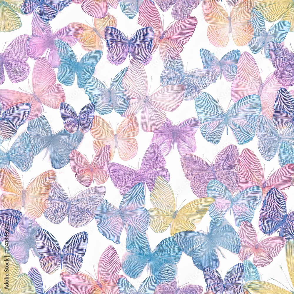 Cute butterflies hand drawn seamless pattern. Delicate colorful butterflies on white background. Beautiful pastel creatures wallpaper design. Cute butterflies hand drawn seamless pattern. Delicate colorful butterflies on white background. Beautiful pastel creatures wallpaper design.