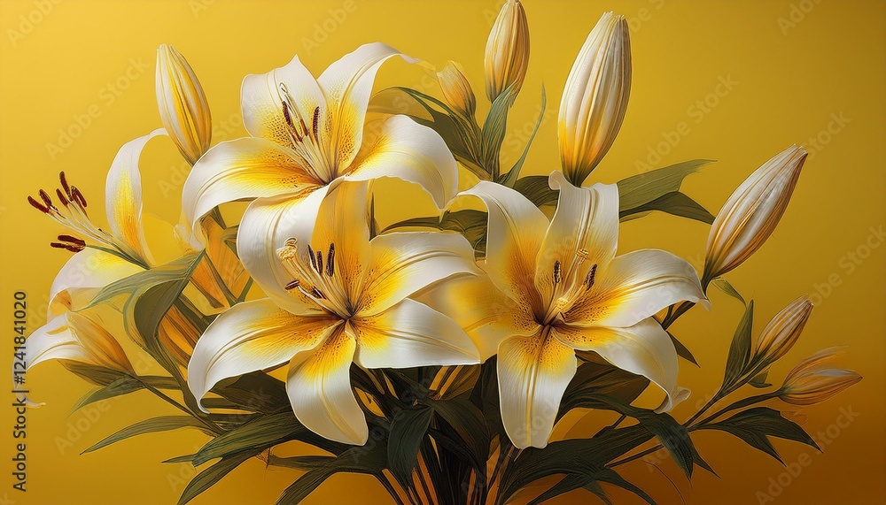 Fototapeta premium Lilien, gelber Hintergrund