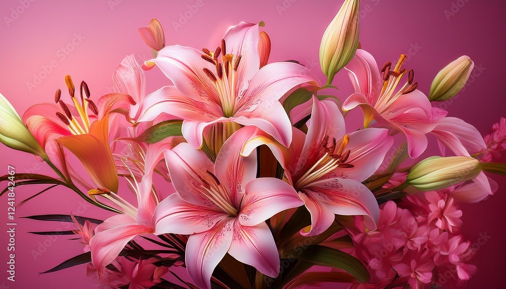 Lilien, rosa Hintergrund Lilien, rosa Hintergrund