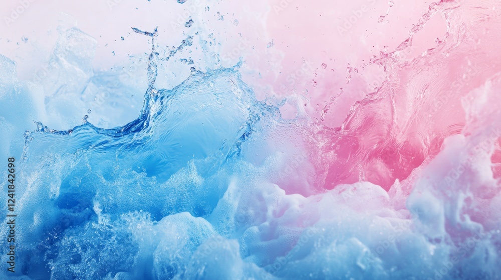 Splashing Water with Color Gradient on Surface, ideal for creative concepts of liquid movement and vibrant hues Splashing Water with Color Gradient on Surface, ideal for creative concepts of liquid movement and vibrant hues