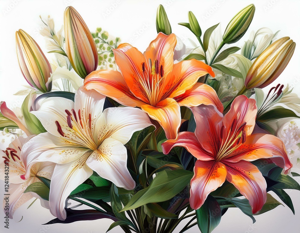 Fototapeta premium Lilien, weißer Hintergrund