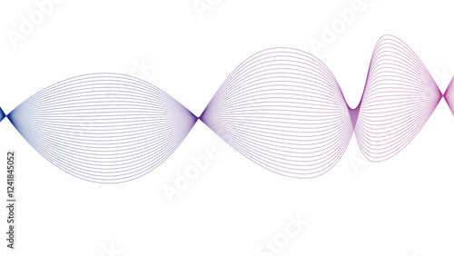 Vector curvy abstract line art wavy flowing dynamic blue purple red and white background in concept music or sound, wave, wind, information flow