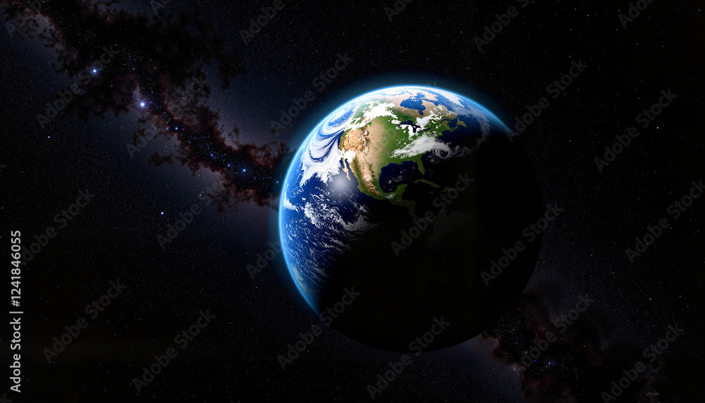 Obraz premium Tilted Earth in starry night from astronaut's view, cosmic perspective