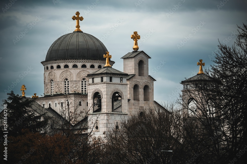 Church with Golden Crosses and Intricate Architecture