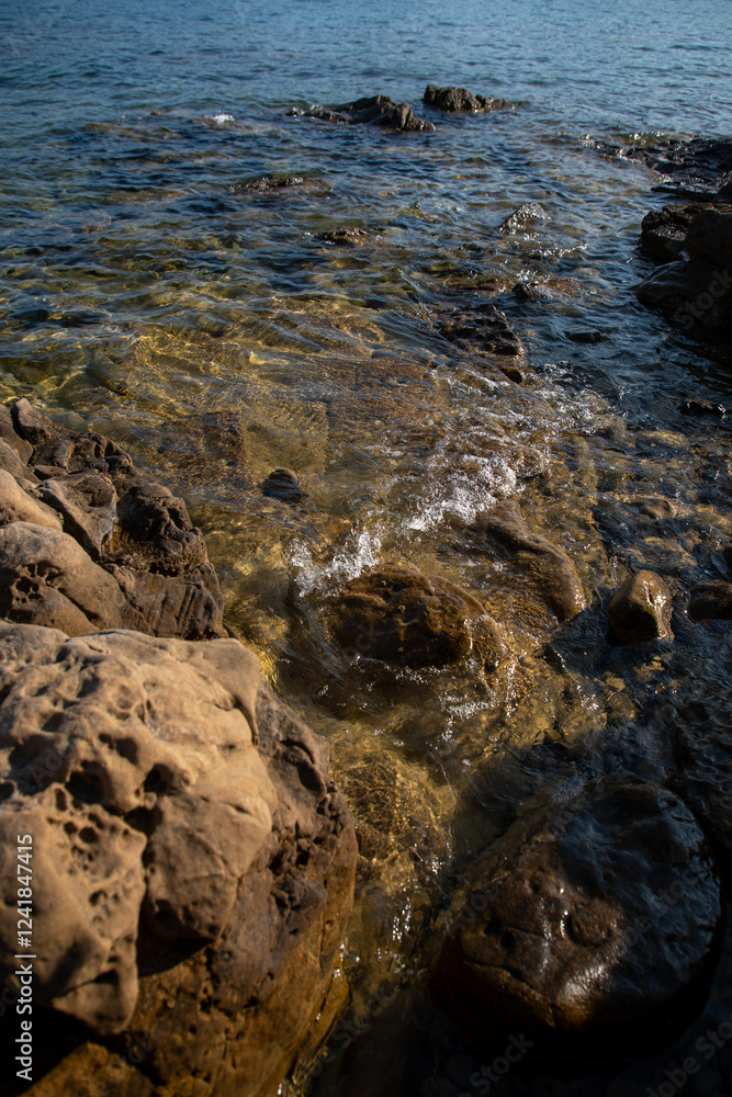 View of scenic landscape with rocks and sea on the Adriatic Sea, Croatia.