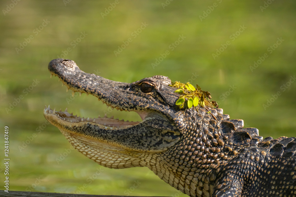 Fototapeta premium USA, Louisiana, Lake Martin. Close-up of alligator cooling off.