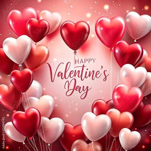 Happy Valentine's Day Heart-Shaped Balloons with Glowing Background