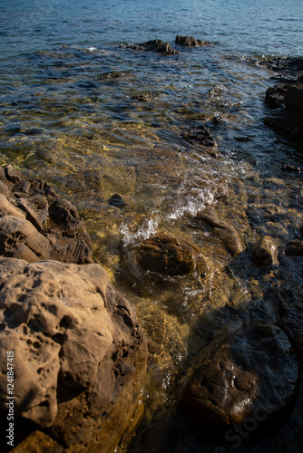 Obraz na płótnie View of scenic landscape with rocks and sea on the Adriatic Sea, Croatia. w salonie
