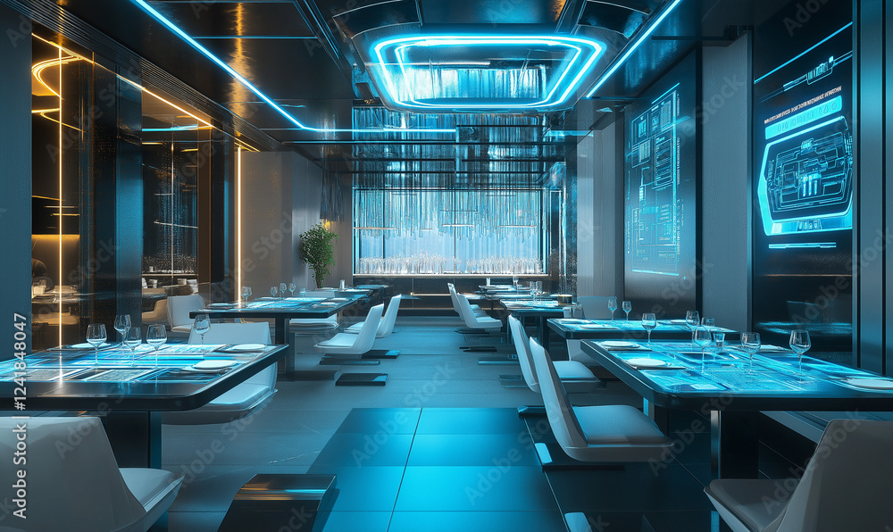 Futuristic Dining Area with Digital Tables and Modern Design – A Visionary Space for Dining in Style Futuristic Dining Area with Digital Tables and Modern Design – A Visionary Space for Dining in Style
