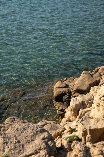 Obraz na płótnie View of scenic landscape with rocks and sea on the Adriatic Sea, Croatia. w salonie
