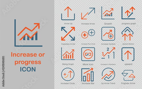 Featuring upward arrows, growth graphs, and expanding symbols, this vector set enhances the visual impact of any project. Perfect for presentations or apps