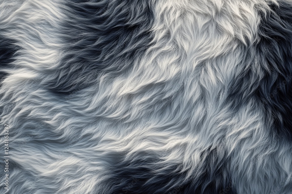 Abstract Wavy Fur Texture Black and White Gradient, 3D Rendered Hair, Soft, Fluffy, Realistic Fiber Background Abstract Wavy Fur Texture Black and White Gradient, 3D Rendered Hair, Soft, Fluffy, Realistic Fiber Background