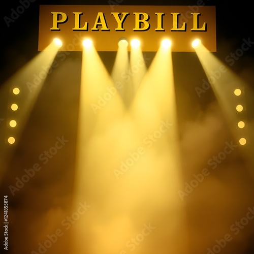 Classic playbill illuminated by spotlight with dramatic lighting effects