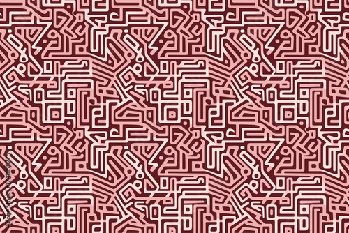 Seamless pink and brown maze style pattern wallpaper