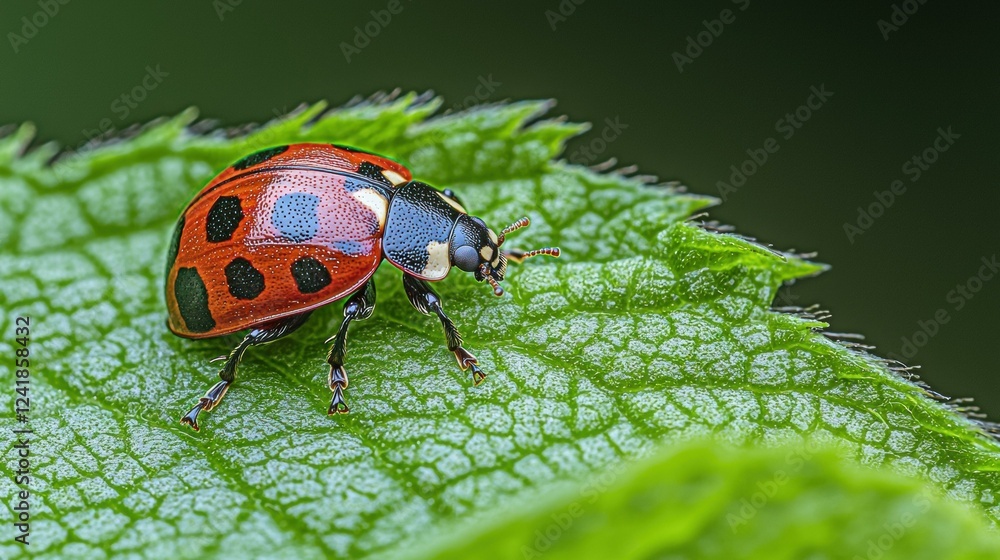 Fototapeta premium A ladybug on a leaf. AI.