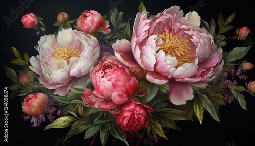 Pfingstrosen, schwarzer Hintergrund