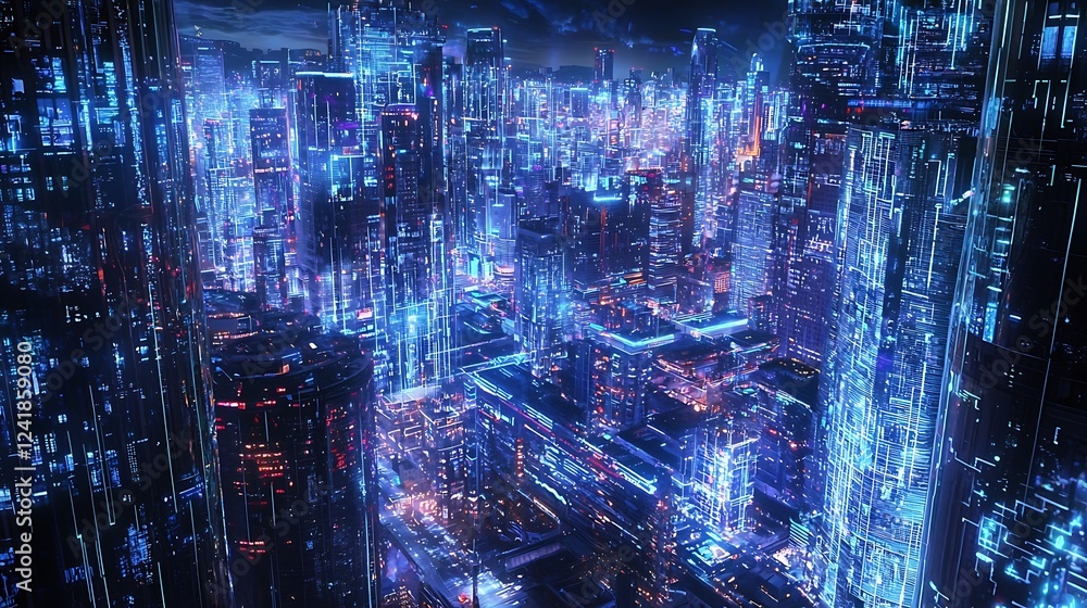 Obraz premium Smart network and connection technologies in a city powered by advanced digital infrastructure