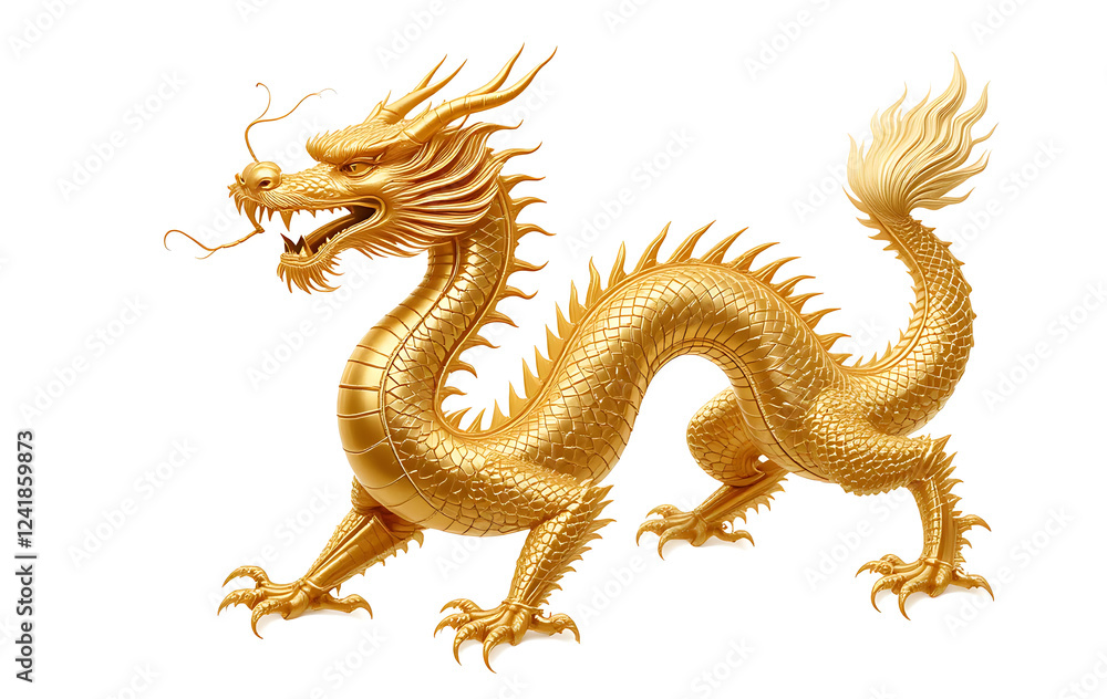 Fototapeta premium gold dragon ,Chinese zodiac, isolated white background