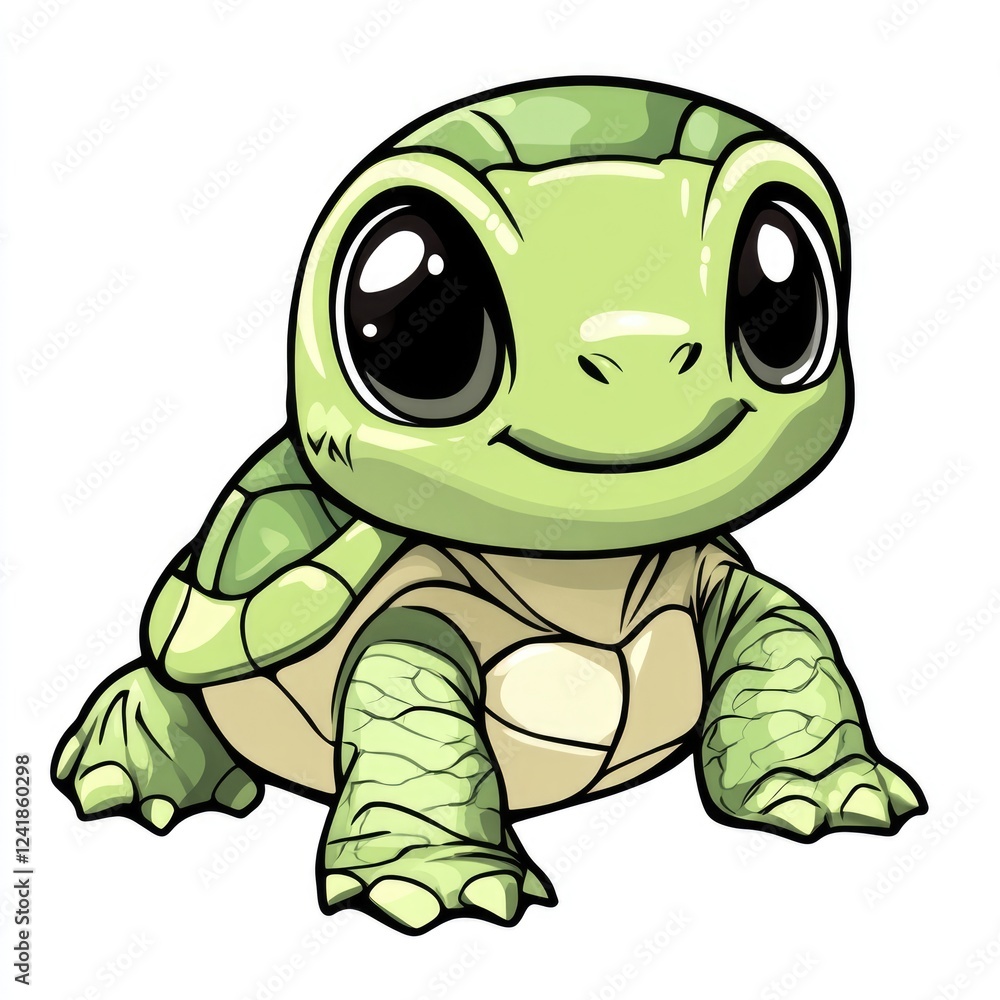 Obraz premium Adorable Kawaii Turtle Character: Fun Doodle Illustration for Colorful Anime Coloring Pages