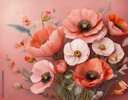 Wallpaper Mural Klatschmohn, pinker Hintergrund Torontodigital.ca