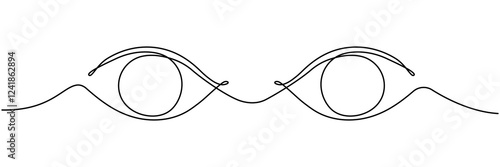 Eyes continuous one line drawing. Hand drawn human eyes with wave lines. Vector illustration isolated on white background.