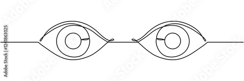 Eyes continuous one line drawing. Hand drawn human eyes with wave lines. Vector illustration isolated on white background.