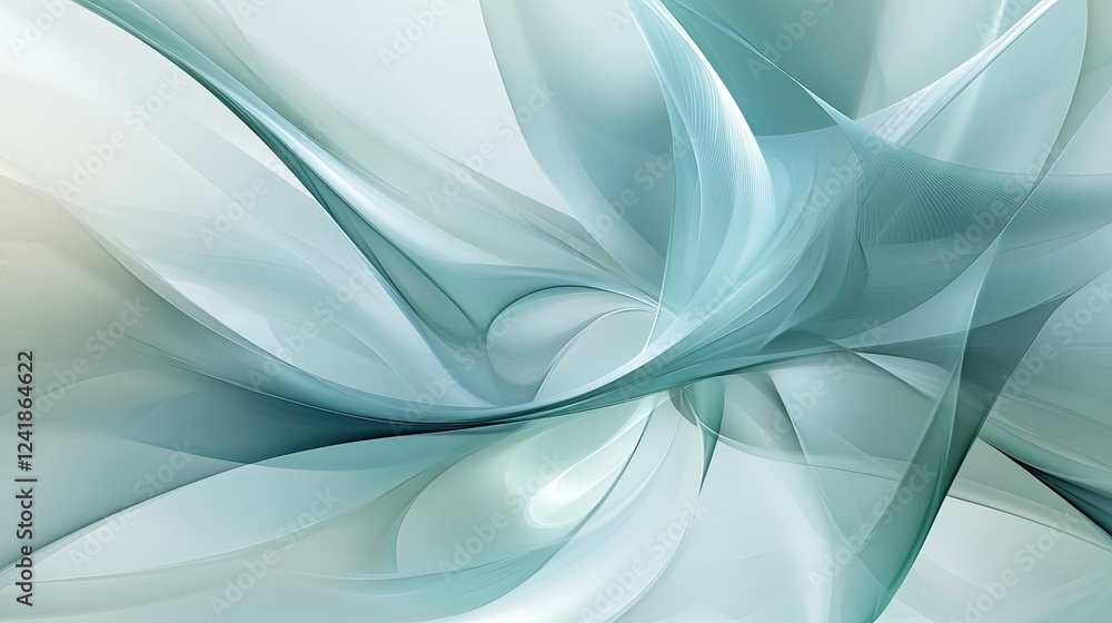 Fototapeta premium Abstract teal and white swirls background design, digital art, website header, presentation template