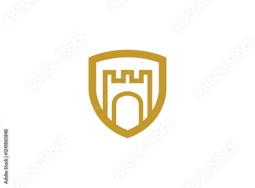 Gate of the palace inside shield logo design illustration