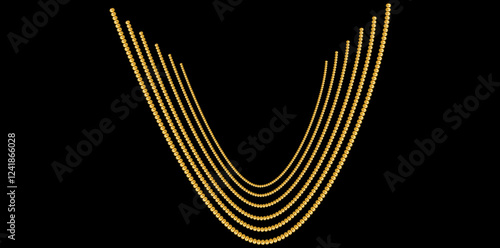 Multilayer Trendy Gold Chains Necklace On Black Background, Unique Fine Jewelry Vector Illustration.	