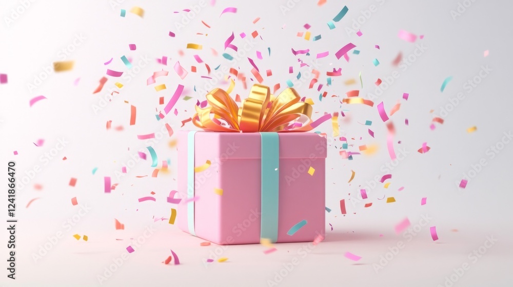Pink gift box exploding with colorful confetti! Pink gift box exploding with colorful confetti!