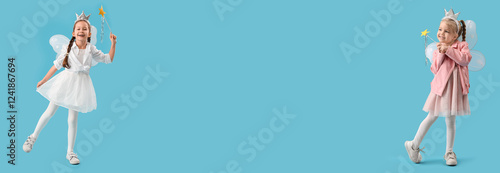 Cute little fairies on blue...