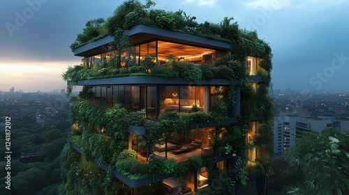 Wallpaper Mural Luxury eco-friendly skyscraper with lush greenery and warm interiors overlooking a modern sustainable city Torontodigital.ca