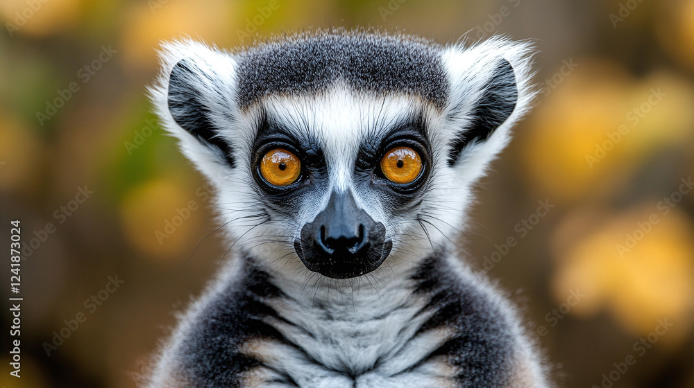 Obraz premium Closeup portrait of one beautiful madagascar black and gray furry lemur animal outdoors in the wildlife or the zoo. fluffy creature looking at the camera.