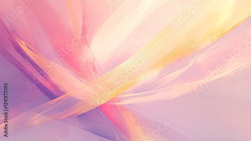 Abstract pastel color strokes, radiating light,  soft lines, creating a serene atmosphere
