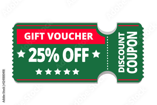 discount coupon gift voucher 25 percent off sales marketing red green white