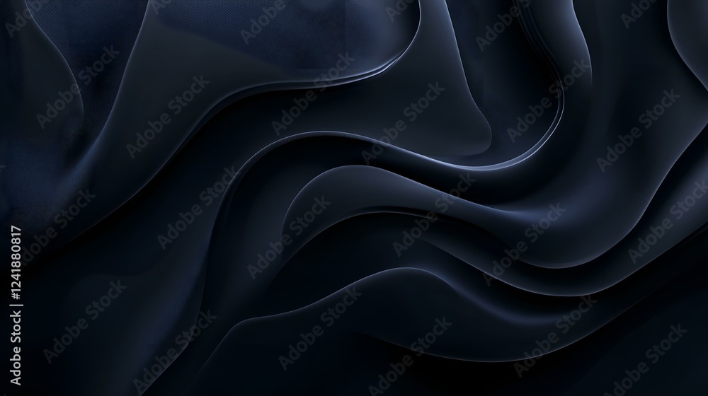 Fototapeta premium Elegant dark flowing fabric texture with smooth waves and soft lighting, abstract luxury background