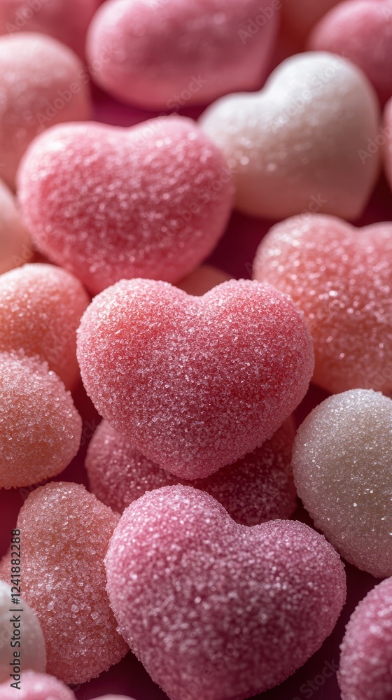 Obraz premium Sugary heart-shaped candies in pink and white tones