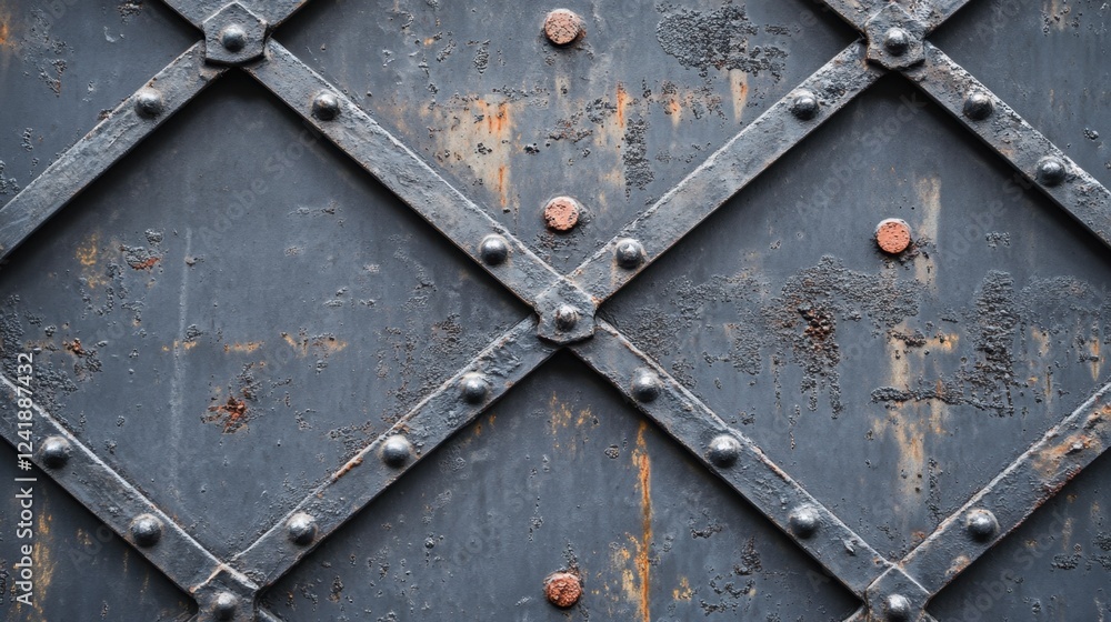 Fototapeta premium Industrial textured metal surface with weathered, tarnished finish ideal for backgrounds and design projects. 