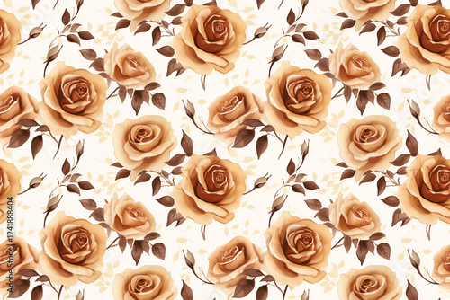 Seamless watercolor roses brown background pattern wallpaper