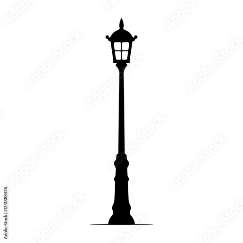 Old street lamp icon. Lamppost. Black silhouette. Vertical front side view. Vector simple flat graphic illustration. Isolated object on white background. Isolate.