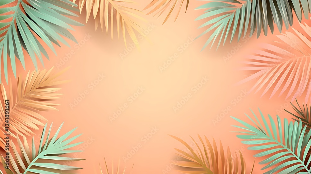 Pastel palm leaves summer background Pastel palm leaves summer background
