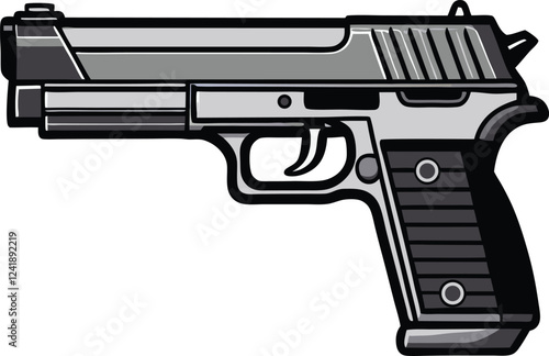 Realistic Handgun Illustration - Semi-Automatic Pistol in Modern Black and Gray Digital Art Style