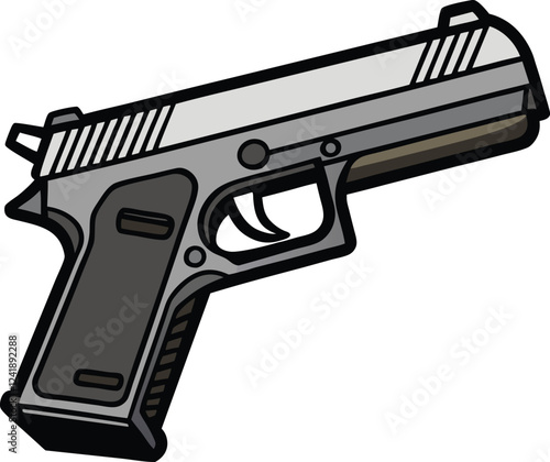 Realistic Handgun Illustration - Semi-Automatic Pistol in Modern Black and Gray Digital Art Style