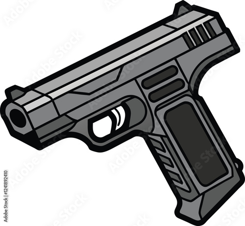 Realistic Handgun Illustration - Semi-Automatic Pistol in Modern Black and Gray Digital Art Style
