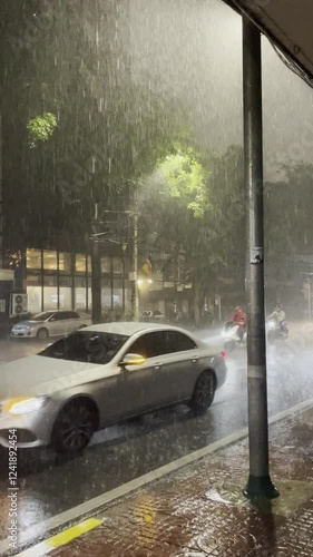 cars in the rain in Bangkok