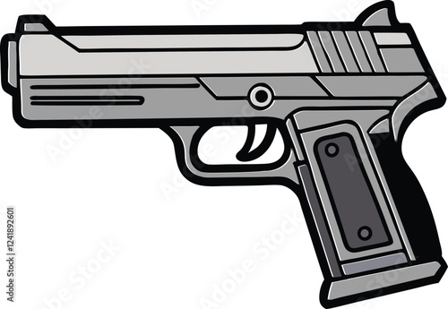 Realistic Handgun Illustration - Semi-Automatic Pistol in Modern Black and Gray Digital Art Style
