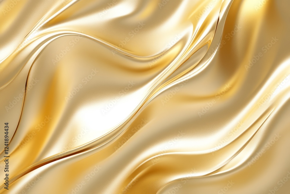 Obraz premium Elegant golden fabric drapes elegantly, showcasing smooth texture and shimmering surface under soft light, ideal for design and decor inspiration