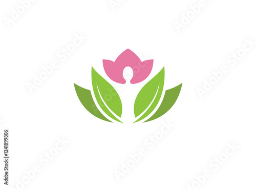 Wellness logo person hands up and leaves logotype Vector
